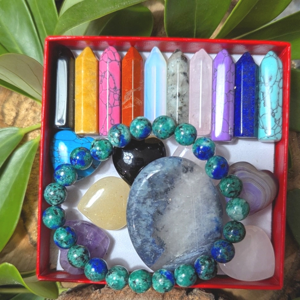 30 Chakra Stone Gift Box Heart Shape Stone Necklace Bracelet Ring Rubbing Stone - Picture 8 of 14